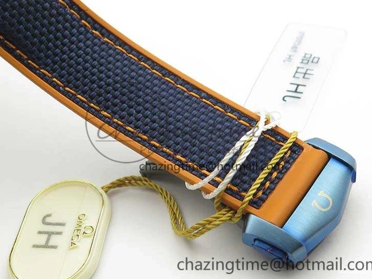 1219 Unique Planet Ocean 45mm GMT Blue DLC Black OMF Best Edition Blue Dial On Blue Gummy Strap A 8123